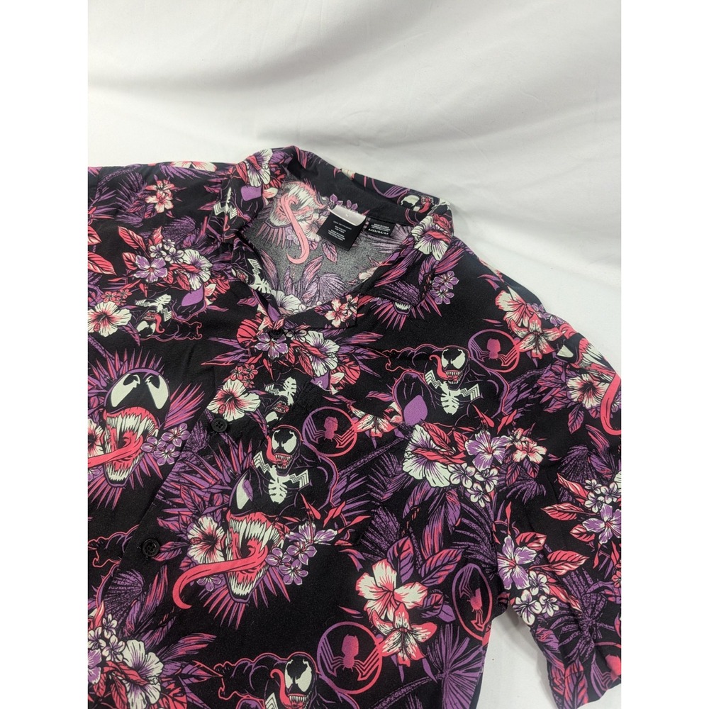 Marvel Venom Shirt Mens Medium Black Purple Hawaiian Floral All Over Print
